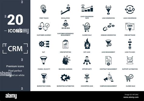 Crm Icon Set Contain Filled Flat Campaign Management Closed Sale