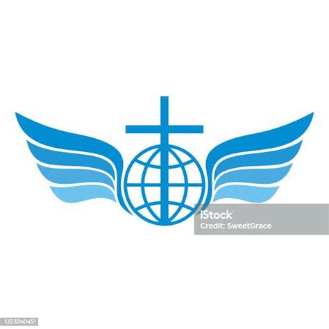 Church Logo The Cross Of Jesus Christ And The World Globe Angel Wings