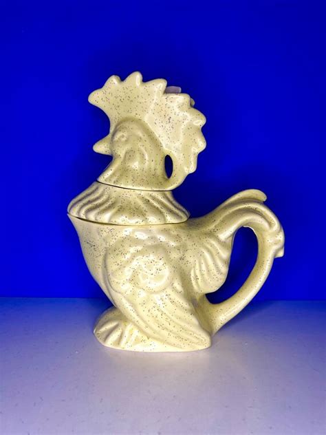 Vintage Signed Ceramic Rooster Teapot In Three Pieces Sugar Etsy