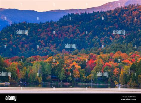 Autumn Colors At Mirror Lake In Lake Placid In Adirondacks State Park