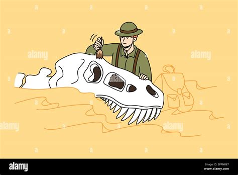 Paleontologist Working With Dinosaur Fossils Stock Vector Image And Art