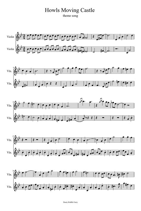 Howls Moving Castle Theme For Two Violins Sheet Music For Violin