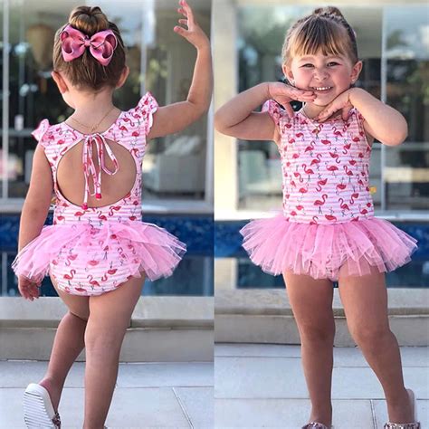 Newborn Infant Baby Girls Flamingo Swimwear Swimsuit Romper Tutu Dress