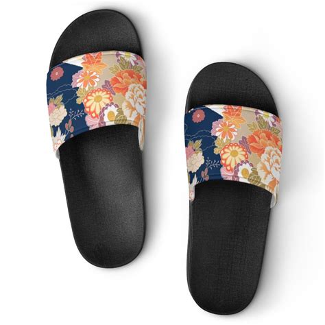 Gzhjmy Stylish Slides For Women Men Japanese Style Flower Abstract