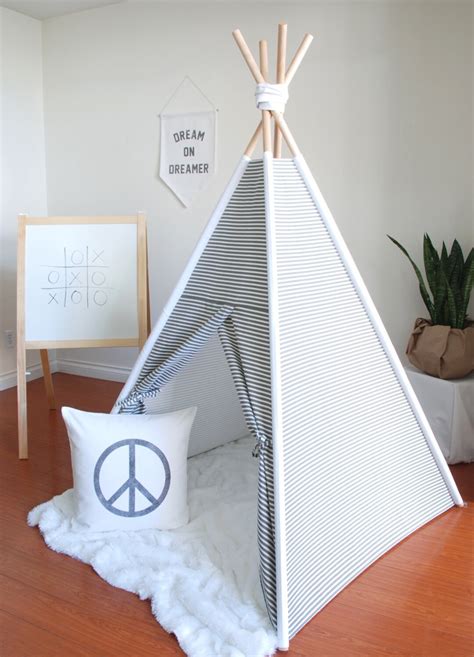 Grey And White Stripe Canvas Teepee Play Tent Kids Teepee Childrens