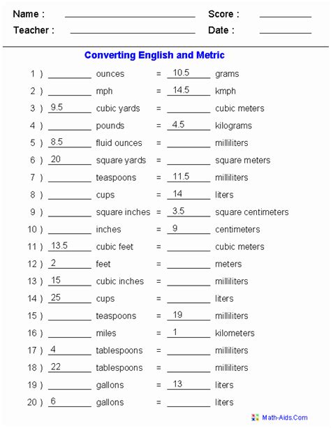 Converting Metric Units Worksheets With Answers