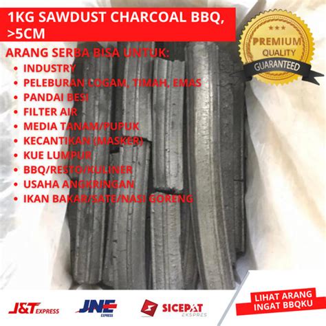 Jual 1 KG Arang Briket Sawdust Charcoal BBQ Serbuk Kayu Ekspor 5CM