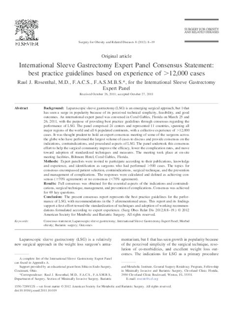 Pdf Consensus Guidelines For Laparoscopic Sleeve Gastrectomy