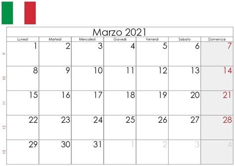 Calendario Marzo 2021 Da Stampare Gratuitamente 🇮🇹 Calendarena