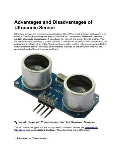 Advantages And Disadvantages Of Ultrasonic Sensor