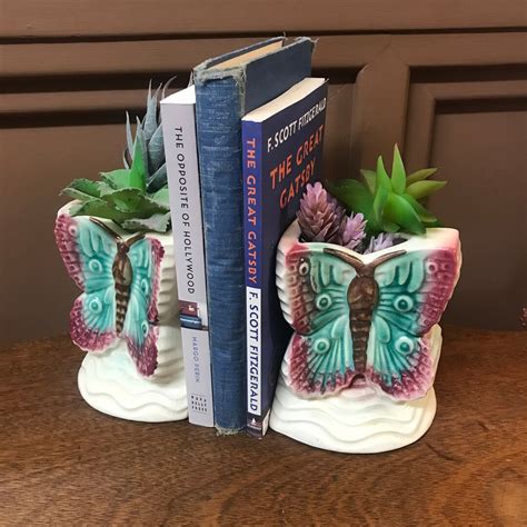 Cutest Pair Vintage Ceramic Butterfly Bookend Planters Etsy