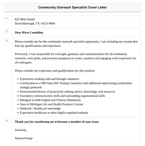 Community Outreach Specialist Cover Letter Velvet Jobs