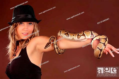 Woman Holding A Snake Stock Photo Picture And Low Budget Royalty Free