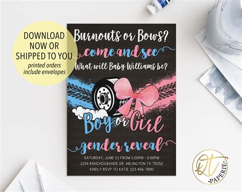 Burnouts Or Bows Gender Reveal Invitation Burnouts Bows Invitation