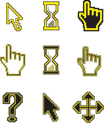 Pixel Cursors Icons Mouse Hand Arrow Hourglass Vector Image