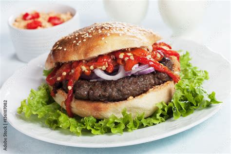 Serbian Pljeskavica Burger Stock Photo Adobe Stock