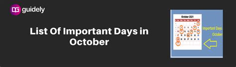 List Of Important Days In October National International