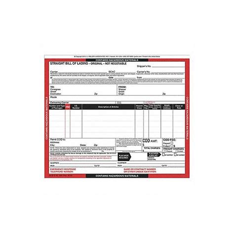 Hazmat Bill Of Lading Forms Hazmat PK250