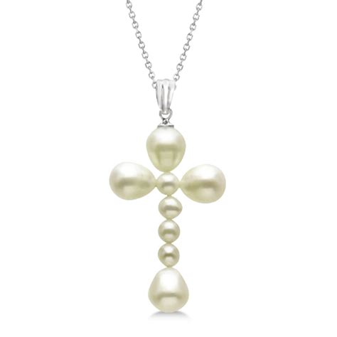 Cultured Freshwater Pearl Cross Pendant K White Gold Mm Re