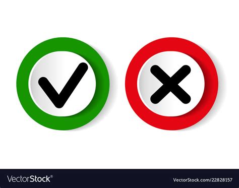 Green tick symbol and red cross sign in circle Vector Image