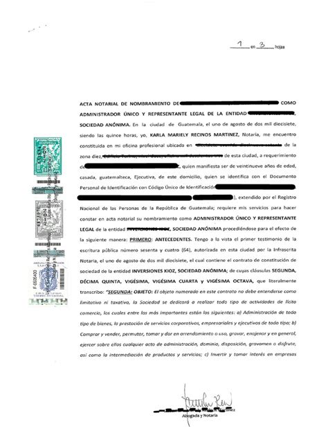 002 Acta De Nombramiento Representante Legal Sociedad Anónima 1 Pdf