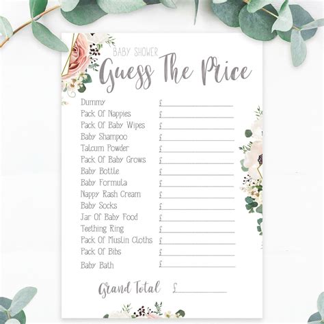 Baby Shower Games Guess The Price Baby Items Party Game Boho Floral Boy