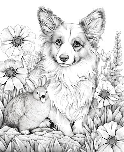 Coloriage De Chien De Berger Australien Et De Lapin Blanc Amusant