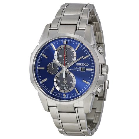 Seiko Solar Chronograph Blue Dial Stainless Steel Men S Watch SSC085