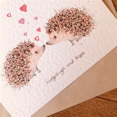 Cute Hedgehog Card Hedgehugs And Kisses Etsy