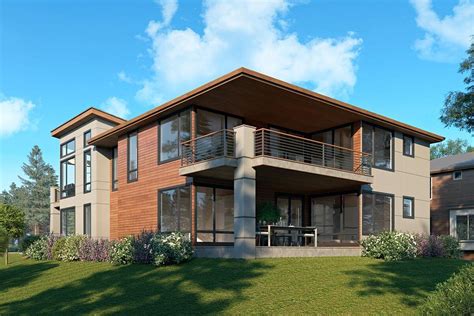 2 Story Contemporary Home Plan With Deck Off Master Suite 666165RAF