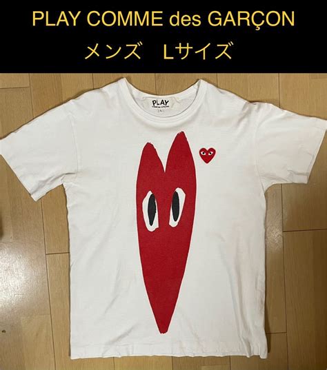 【傷や汚れあり】play Comme Des Garcons プレイコムデギャルソン 半袖 Tシャツ ロングハート ハート ロゴ ワッペン