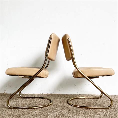 Mid Century Modern Gold And Tan Tufted Cantilever Chairs By Chromcraft