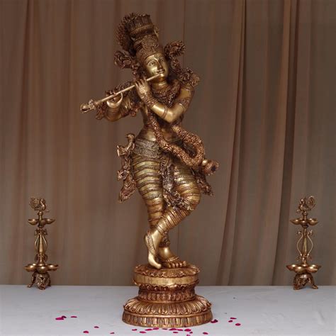 Exquisite Large Size Brass Lord Krishna Idol In Tribhangi Pose A