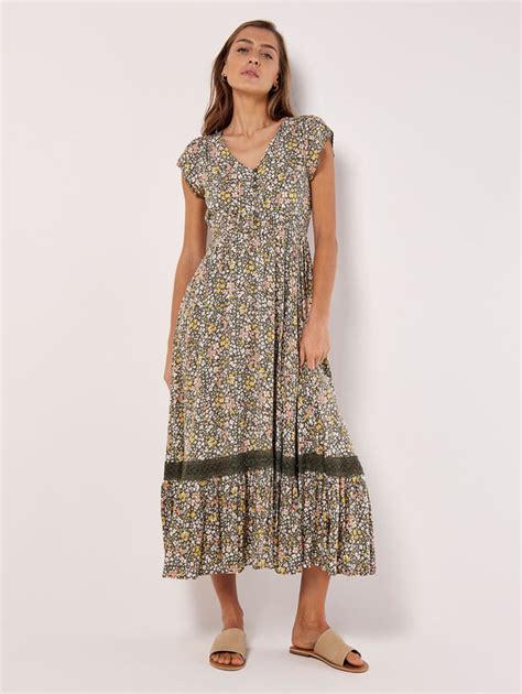 Ditsy Floral Maxi Dress Apricot Clothing