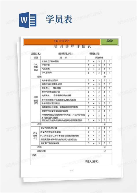 【培训评估必备表格】培训讲师能力评估表word模板下载编号qngvxbmk熊猫办公