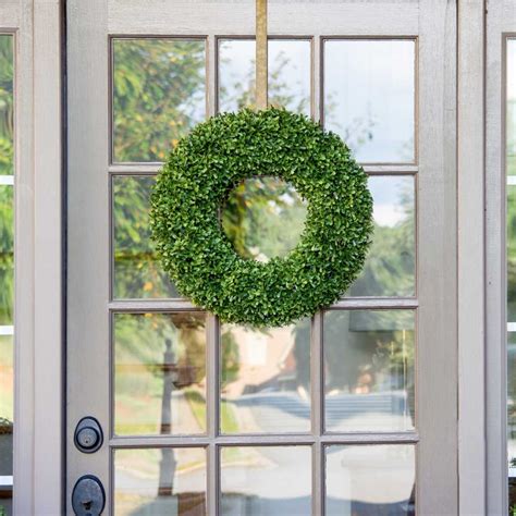 Faux Boxwood Round Wreath Full Pot Of Flowers