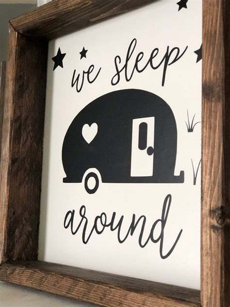 Camper Decor Camper Sign We Sleep Around Camping Sign Rv Etsy