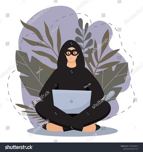 Hacker Black Mask Computer Cybercriminal Holding Stock Vector Royalty