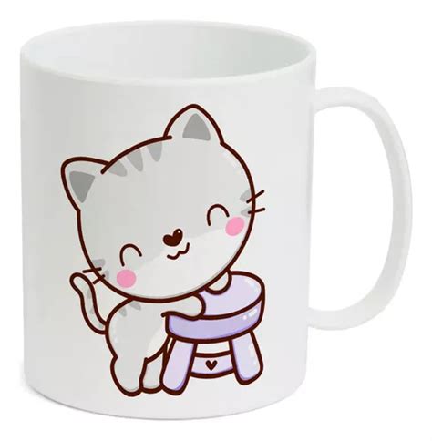 Caneca Infantil Branca Cib1 Gato Gatinho Cinza Cadeira Parcelamento