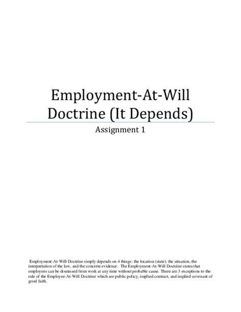 Doc Employment At Will Doctrine It Depends Employment At Will Doctrine It Depends Shavon