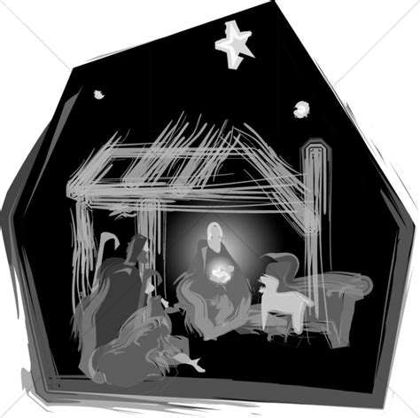 Nativity black and white black and white nativity scene manger clipart ...