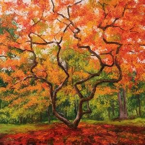 Maple Tree Painting Original Art Landscape Oil Painting Red Maple Tree