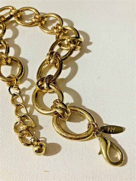 Ny Marked Heavy Gold Tone Thick Chain Necklace For Wo Gem