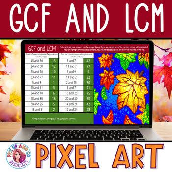 GCF And LCM Thanksgiving Math Pixel Art Digital Mystery Picture TpT