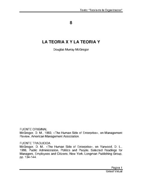 Bb2d Texto Teoría De La X Y Teoría De La Y Página 1 8 La Teoria X Y La Teoria Y Douglas