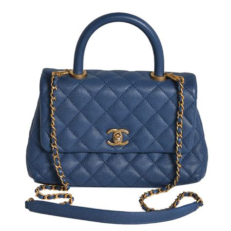 Chanel Blue Caviar Leather Coco Top Handle Small Bag Chanel The