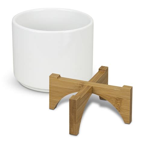 Ceramic Planter With Bamboo Base Think Promo