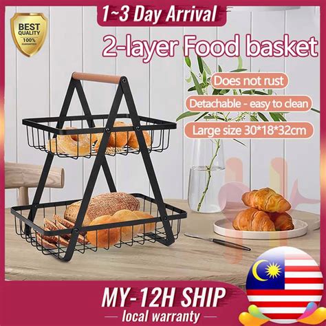 2 Tier Onion Rack Fruit Basket Rak Bawang Bertingkat Vegetable Storage