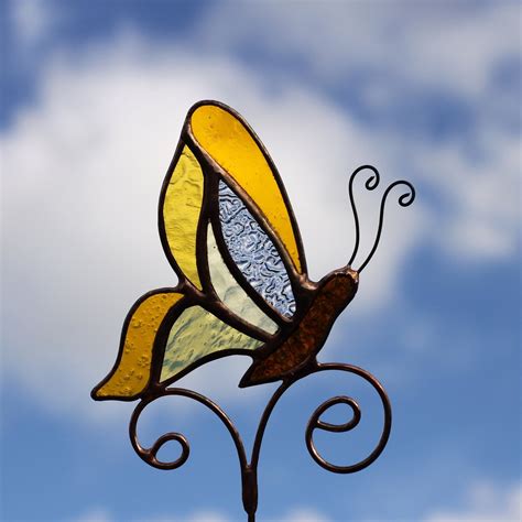 Stained Glass Butterfly Garden Stake Plant Decor Funny Etsy