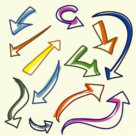 Premium Vector Various Doodle Arrows Colorful With Direction Pointers